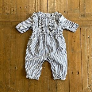 Janie and jack blue and white striped ruffled romper